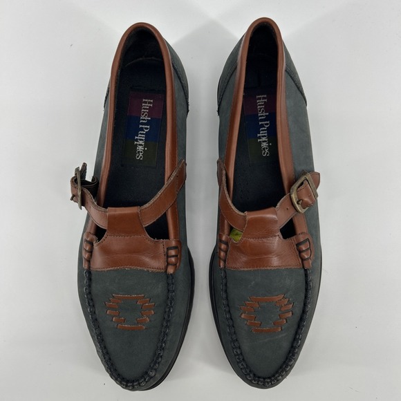 Hush Puppies Shoes - Hush Puppies Leather Loafers Shoes Women's 9 Brown Green T-Strap Casual VTG